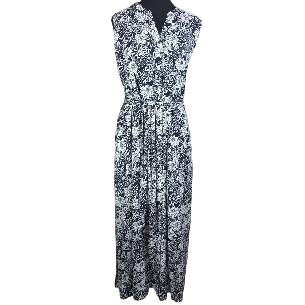 Talbots Floral Black and White Full Burton Up Maxi Dress With Side Slits 16P